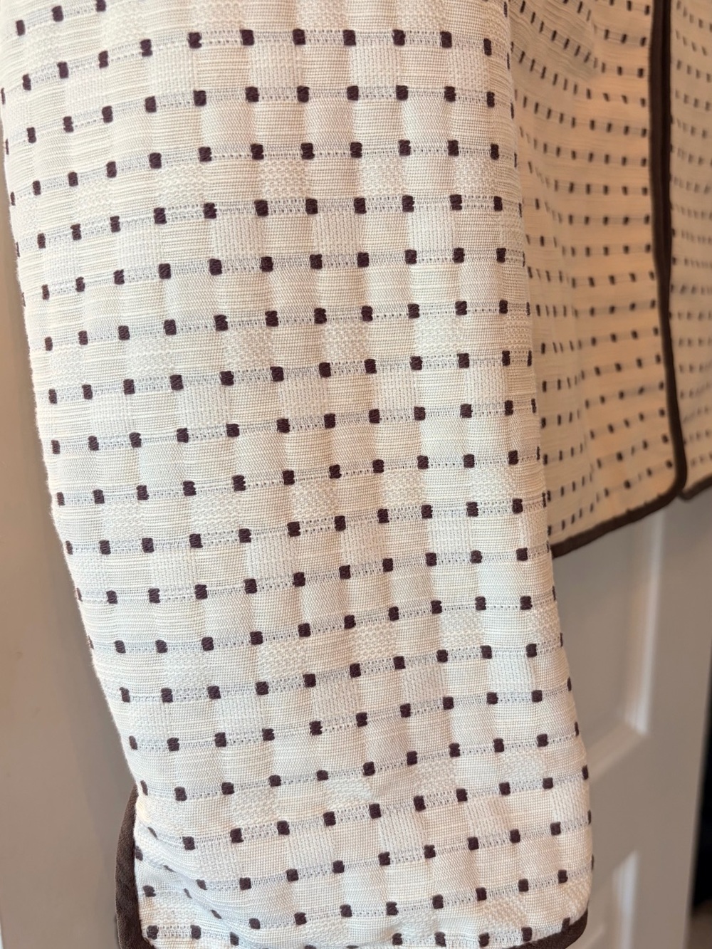 Jones New York Cream Open-Front Textured Dot Blazer with Dark Trim - Picture 4 of 14